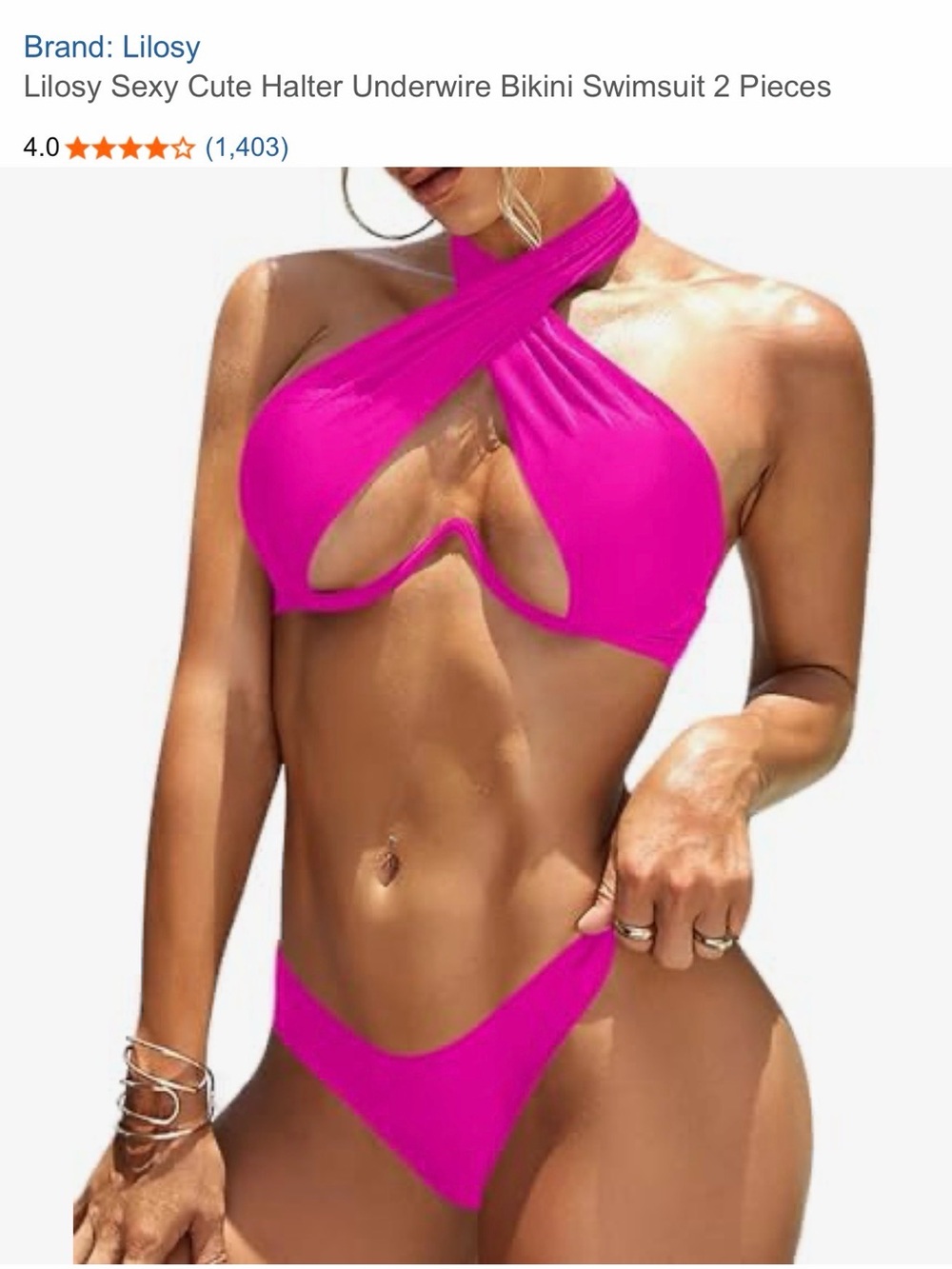 Lilosy Sexy Hot Pink Halter Underwire Brazilian Bikini Set